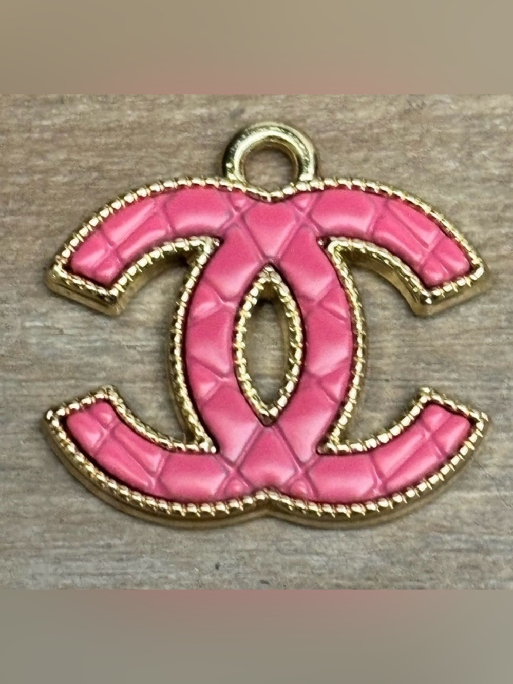 CC pink quilted gold tone charm/pendant